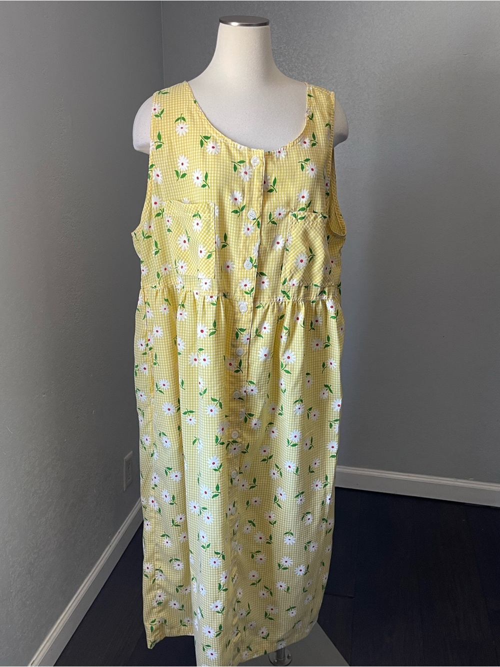Ty Yellow and White Gingham Dress with Daisy Detail